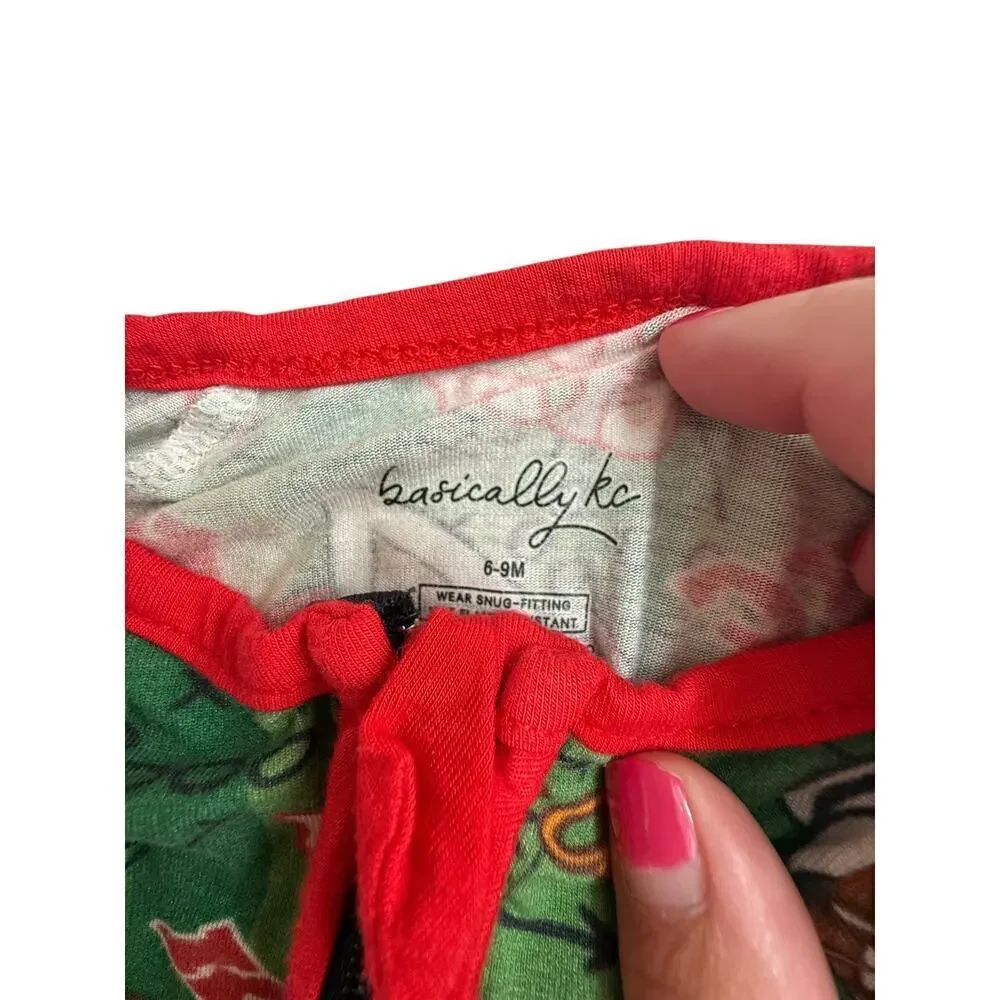 Basically KC Baby Green Red Wolf Zippie Romper Size 6-9 M